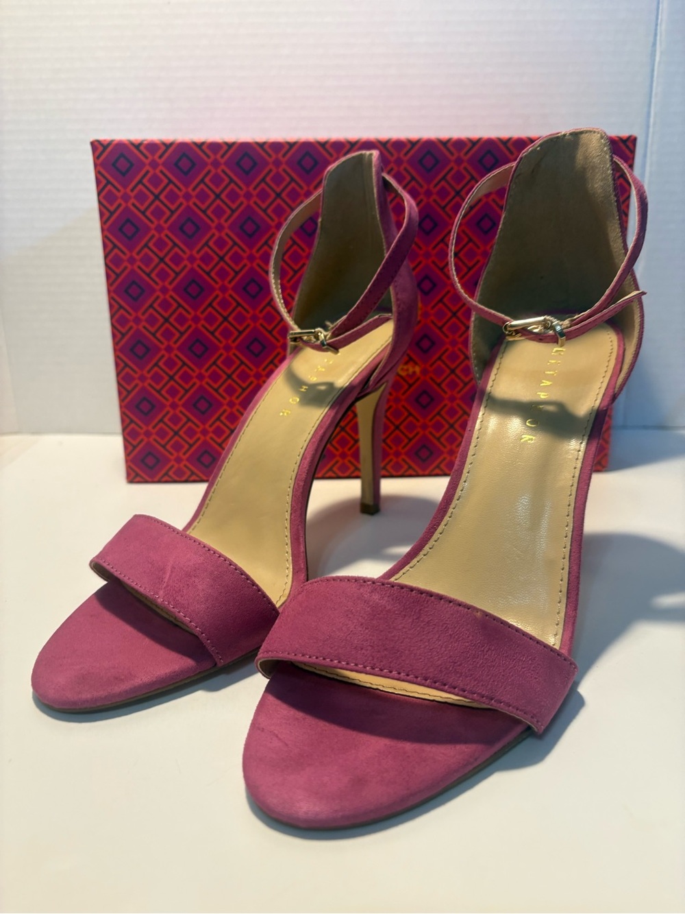 Fuchsia Suede Open-Toe Ankle-Strap Heels